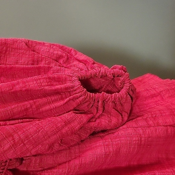 Max Studio Pink Textured Boho Crochet Trim Empire Waist Top - Size XS - Picture 5 of 9